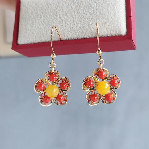 珊瑚蜜蜡耳坠 商品图0