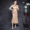 JQY-XZ20-6香槟色中长款醋酸缎旗袍    水滴领前开衩手工新品 商品缩略图1