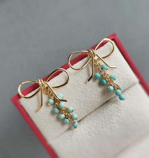 绿松石蝴蝶结耳钉 商品图0