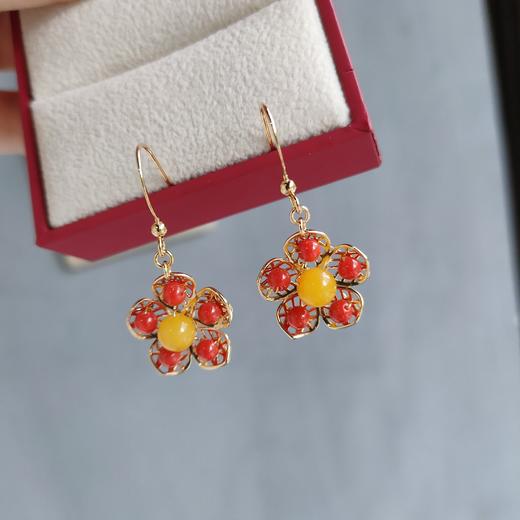 珊瑚蜜蜡耳坠 商品图2