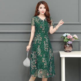 MQ-1751-812夏季新款宽松大码气质时尚短袖雪纺连衣裙YY