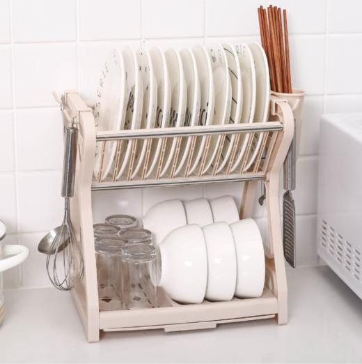 【厨房置物架】*沥水碗架厨房家用双层碗盘碟置物架塑料碗柜放碗筷收纳盒 商品图1
