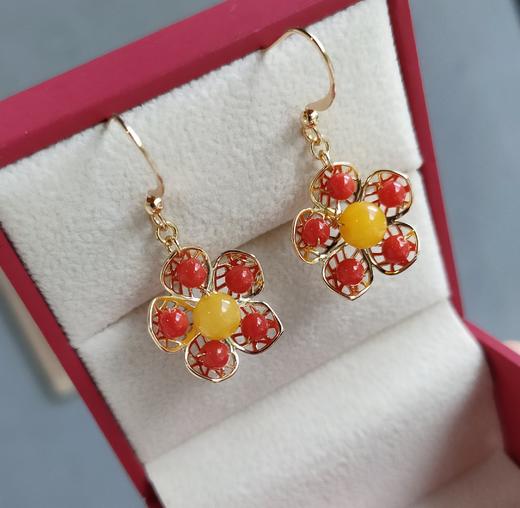 珊瑚蜜蜡耳坠 商品图1