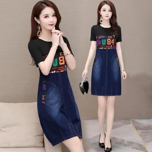 YWE-M126牛仔中长款大码休闲印花连衣裙 商品图0