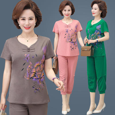 NP-MJ-058妈妈装新款短袖洋气T恤上衣中老年两件套 商品图0