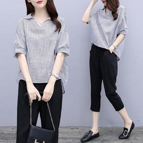 NYL-19179大码新款时尚胖mm加肥加大遮肚藏肉衬衣两件套潮