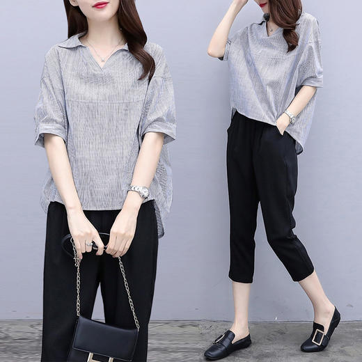 NYL-19179大码新款时尚胖mm加肥加大遮肚藏肉衬衣两件套潮 商品图0