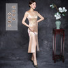 JQY-XZ20-6香槟色中长款醋酸缎旗袍    水滴领前开衩手工新品 商品缩略图0