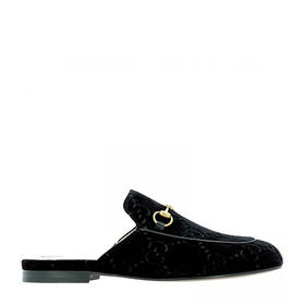 GUCCI 古驰 Princctown系列GG黑色天鹅绒女士凉拖 黑色 475094 9JT20 1000