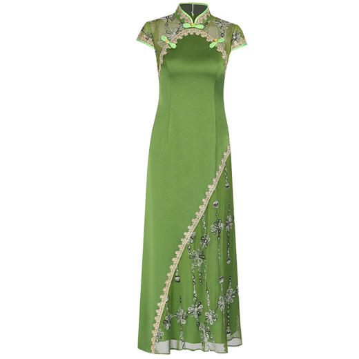 DLQ-A2431绿色旗袍走秀高端演出服长款 优雅复古连衣裙 商品图4