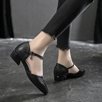 LL-9019-2真皮女式凉鞋2020夏季新款粗跟低跟侧空凉鞋 商品图3