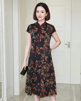 XN-2913香云纱大码高端气质优雅连衣裙