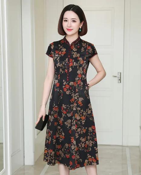 XN-2913香云纱大码高端气质优雅连衣裙 商品图0