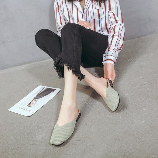 YJY-K-9（编织鞋面，防滑鞋底）仙女绸缎中跟百搭包头方头粗跟仙女凉拖穆勒鞋 商品图0