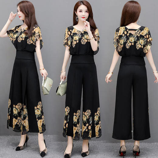 YWE-YJ20JM419气质大码雪纺衫阔腿裤两件套 商品图3