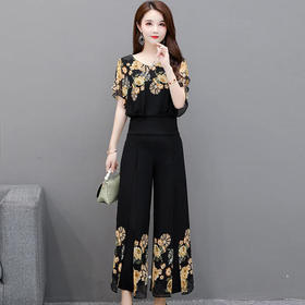 YWE-YJ20JM419气质大码雪纺衫阔腿裤两件套