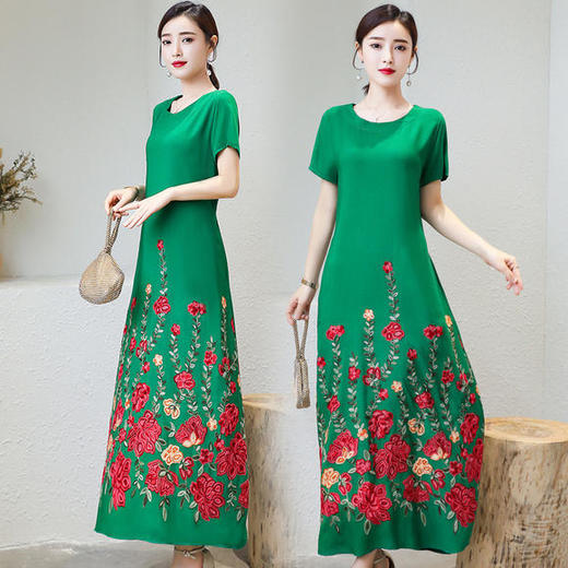 TZX-夏新款时尚显瘦棉麻刺绣阔太太连衣裙 商品图2