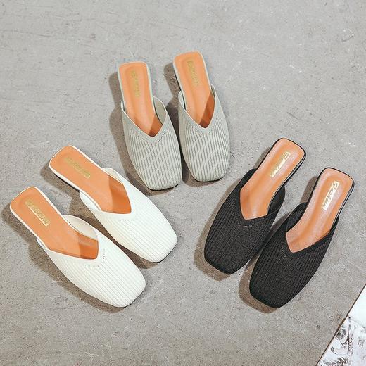 YJY-K-9（编织鞋面，防滑鞋底）仙女绸缎中跟百搭包头方头粗跟仙女凉拖穆勒鞋 商品图2