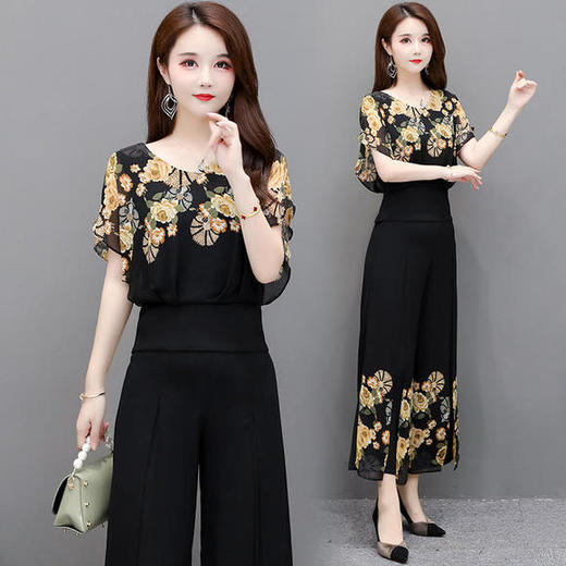 YWE-YJ20JM419气质大码雪纺衫阔腿裤两件套 商品图2