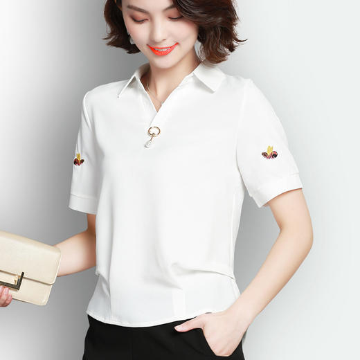 NYL-5163222绣花新款韩版宽松洋气短袖上衣高档小衫 商品图0