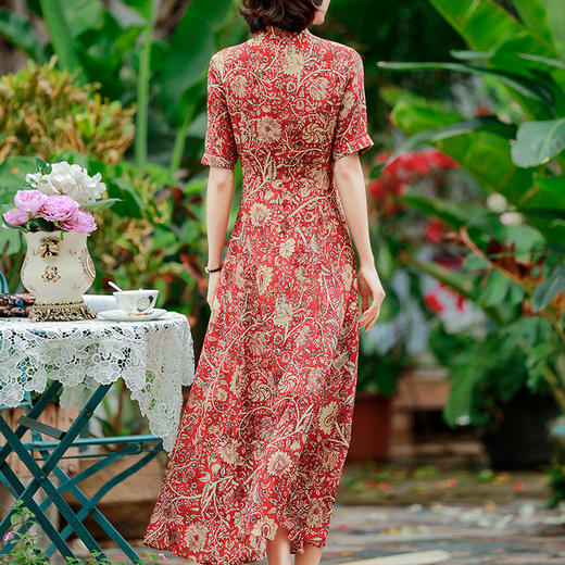 NYT-20010-2新款中国风复古盘扣立领纯桑蚕丝连衣裙 商品图2