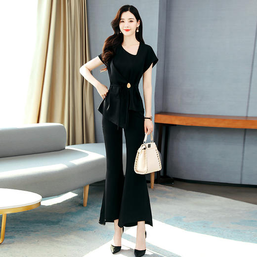 WZNH-HR8126-0424时尚套装新款韩版修身T恤洋气阔腿裤两件套 商品图1