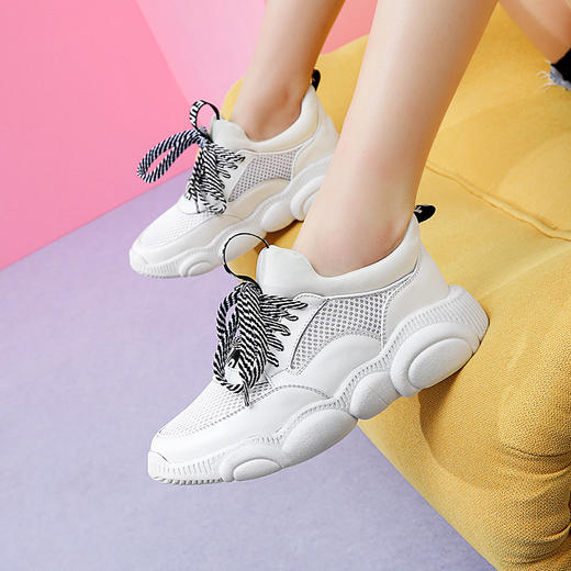 SFJ-JZX108-2A老爹鞋新款真皮网面透气小熊鞋厚平底休闲潮 商品图0