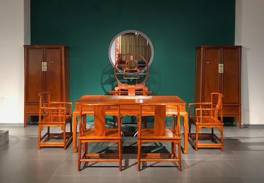 红桥红  家具严选  缅甸花梨（大果紫檀）  【178石面茶趣 双抽屉马蹄腿茶桌】 商品图0