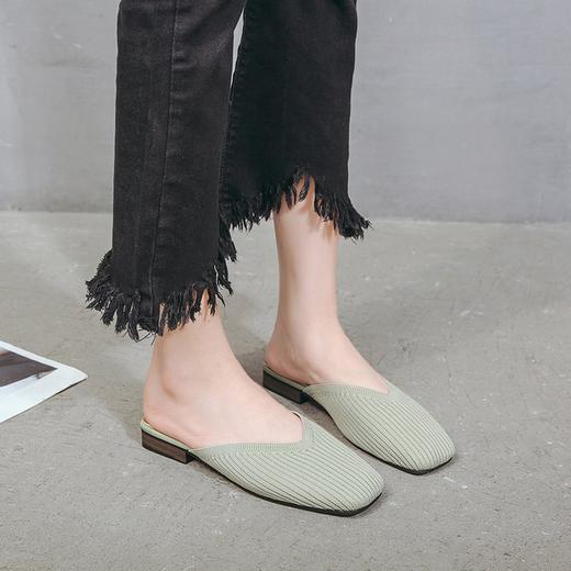 YJY-K-9（编织鞋面，防滑鞋底）仙女绸缎中跟百搭包头方头粗跟仙女凉拖穆勒鞋 商品图3