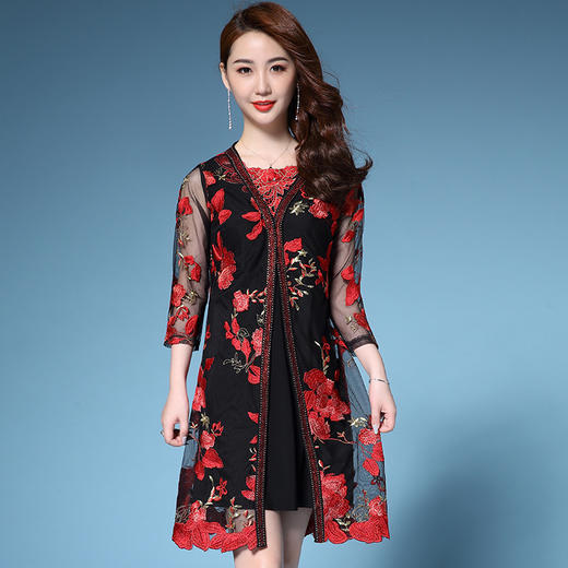 ZY-T0559新款网纱刺绣花烫钻妈妈装气质大码两件套 商品图4
