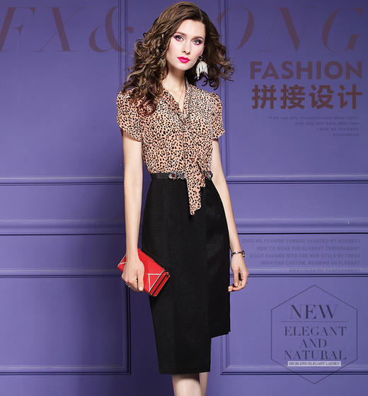 FMY- F20XL30742法式气质减龄印花拼接不规则中长裙WH 商品图2