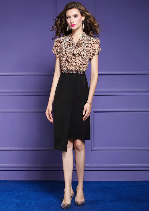 FMY- F20XL30742法式气质减龄印花拼接不规则中长裙WH 商品图5