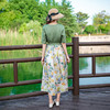 LT-068碎花亚麻 半袖清新显瘦系带天丝修身A字长裙 商品缩略图2