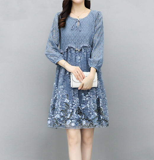 MY-M00080夏新款韩版宽松显瘦大码绣花蕾丝碎花A字裙 商品图1