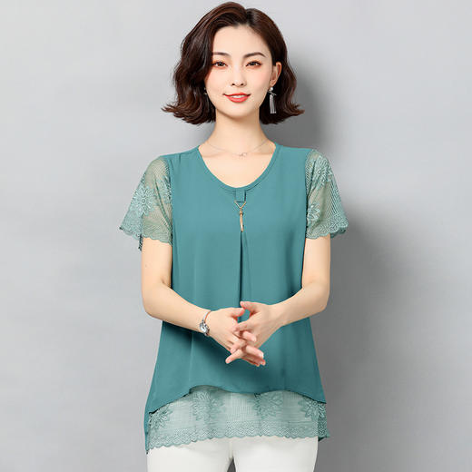 时尚洋气气质优雅雪纺短袖百搭小衫货号yh5032