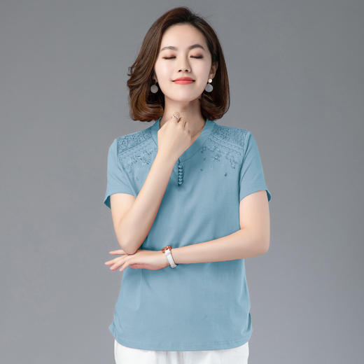 HHC-20135夏新款妈妈洋气时尚百搭纯棉绣花T恤上衣 商品图3