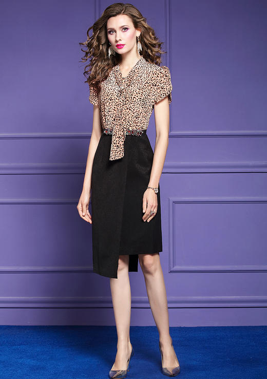 FMY- F20XL30742法式气质减龄印花拼接不规则中长裙WH 商品图4