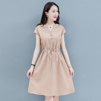 dd6049夏季中长款气质亚麻连衣裙