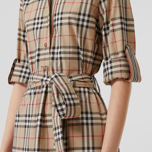 BURBERRY 巴宝莉 女士 Vintage 格纹弹力棉质系腰衬衫式连衣裙 8024585 A7028 商品图3
