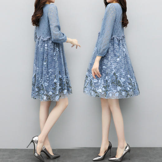 MY-M00080夏新款韩版宽松显瘦大码绣花蕾丝碎花A字裙 商品图3