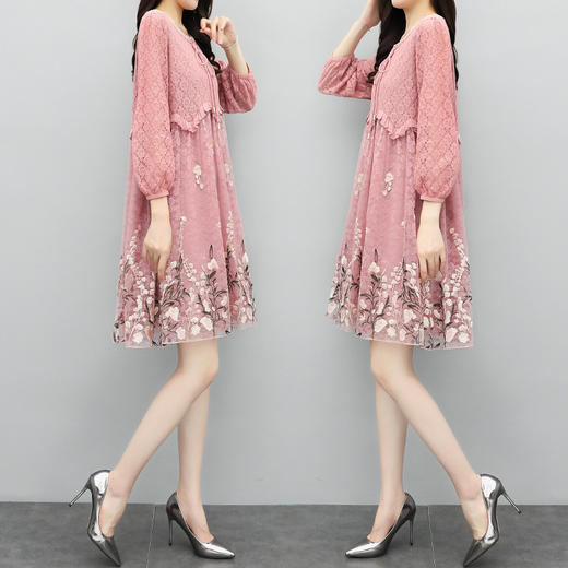 MY-M00080夏新款韩版宽松显瘦大码绣花蕾丝碎花A字裙 商品图2