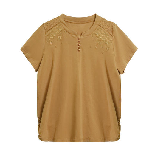 HHC-20135夏新款妈妈洋气时尚百搭纯棉绣花T恤上衣 商品图4