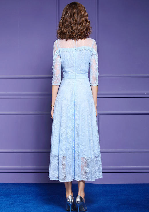 FMY- F20CL30289春夏新款气质显瘦超仙V领修身过膝长裙子WH 商品图6