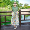 LT-068碎花亚麻 半袖清新显瘦系带天丝修身A字长裙 商品缩略图0