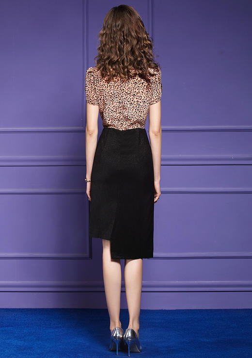 FMY- F20XL30742法式气质减龄印花拼接不规则中长裙WH 商品图1