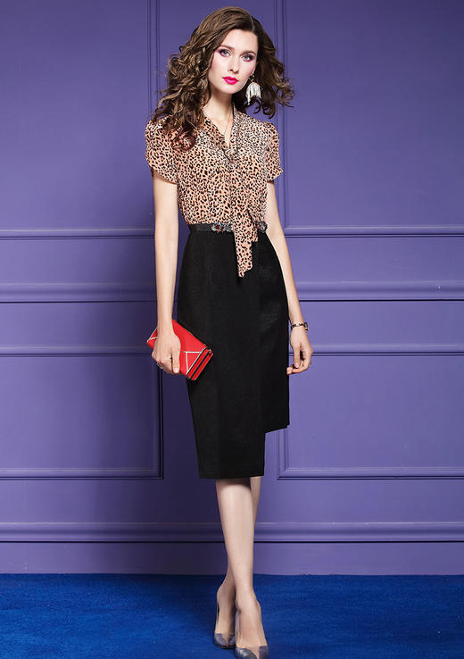 FMY- F20XL30742法式气质减龄印花拼接不规则中长裙WH 商品图3