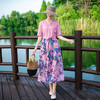 LT-068碎花亚麻 半袖清新显瘦系带天丝修身A字长裙 商品缩略图3