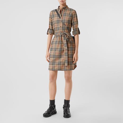BURBERRY 巴宝莉 女士 Vintage 格纹弹力棉质系腰衬衫式连衣裙 8024585 A7028 商品图1