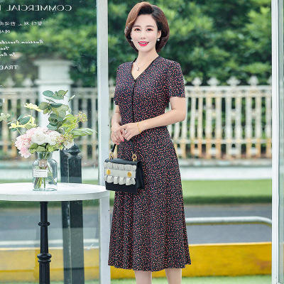RZ-906夏季新款中年妈妈时尚长款V领碎花连衣裙 商品图3