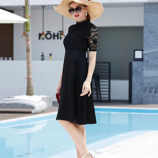 WY-FH0501名媛礼服新款修身立体剪裁蕾丝拼接醋酸连衣裙 商品图1